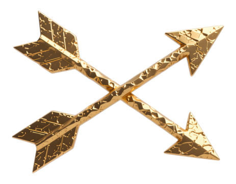 Gold Textured Arrow Cross on Transparent Background, 3D Realism Design Element