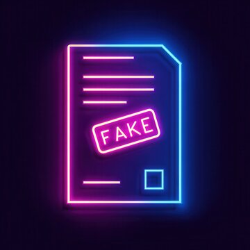 High quality neon illustration of a document stamped fake