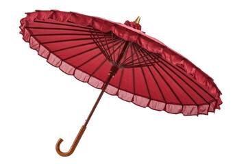Isolated red pagoda umbrella shade, antique style parasol for decoration or sun protection