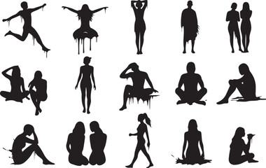 silhouettes of people vector stroke brush art