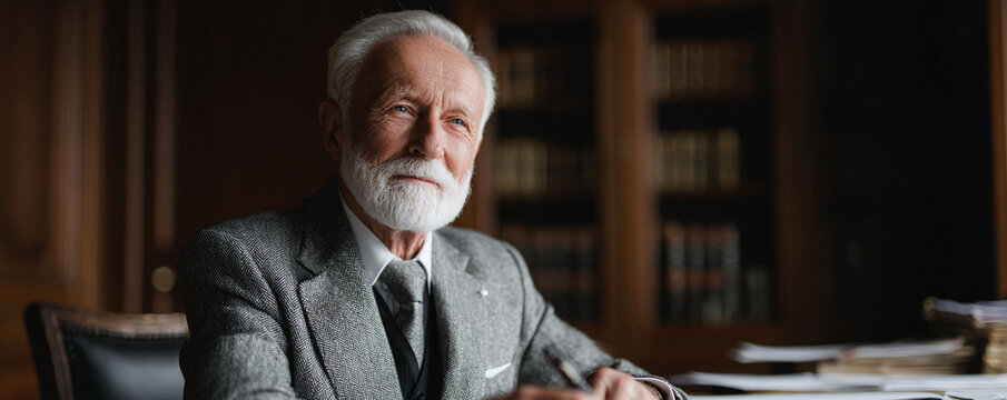 Distinguished elder gentleman with a thoughtful expression. Evokes wisdom, experience, and success. Perfect for finance, law, education, and leadership themes.