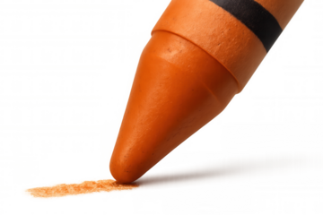 Orange crayon drawing vivid line, creating color and reflecting childhood creativity on transparent background