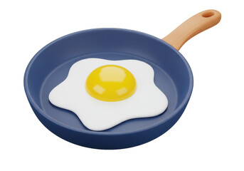 Fried egg in a blue pan isolated PNG, breakfast food cooking concept for restaurant menu and healthy eating