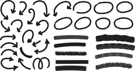 Hand Drawn Arrows Circles And Brush Strokes Black Elements On White oval