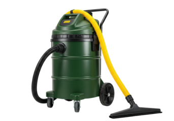 Isolated industrial vacuum cleaner for construction site, garage, or workshop cleaning task