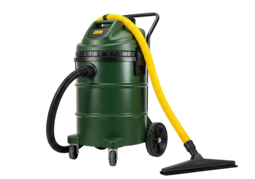 Isolated industrial vacuum cleaner for construction site, garage, or workshop cleaning task