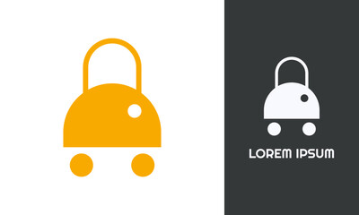 Wheeled Bag Icon, Portable Luggage Logo, Mobile Travel Design, White Vector Black Background