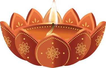 Traditional Decorative Diya Lamp with Floral Pattern for Diwali Festival 