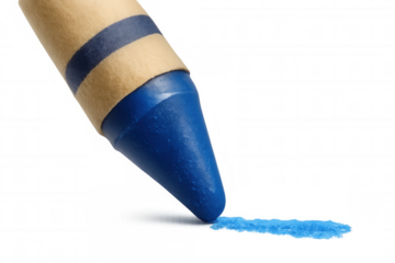 Blue wax crayon drawing a textured line, generating a vibrant stroke of color from art supplies; transparent background