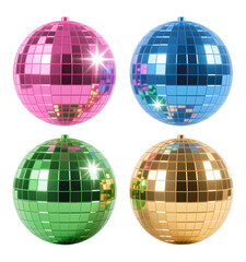 Pink Disco Ball with Sparkling Reflections, Glossy 3D Realism Design Element on Transparent Background