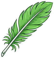 Fototapeta premium An illustrative cartoon style green feather with a white stem isolated vector graphic element for design projects and creative works