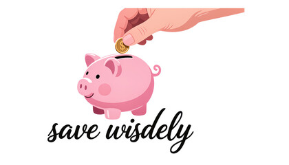 Pink Piggy Bank with Coin Insertion, Transparent Background, Whimsical Illustration for Branding