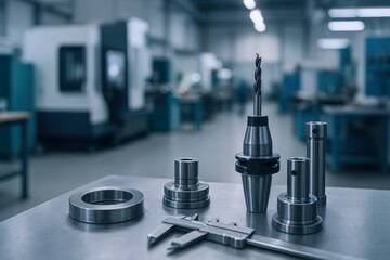 Precision engineered metal tools and components reflect quality craftsmanship, symbolizing advanced manufacturing capabilities within a high-tech industrial factory workshop