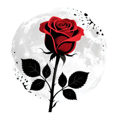 Red Rose Bloom with Black Leaves on Transparent Background, Vector Illustration for Graphic Design
