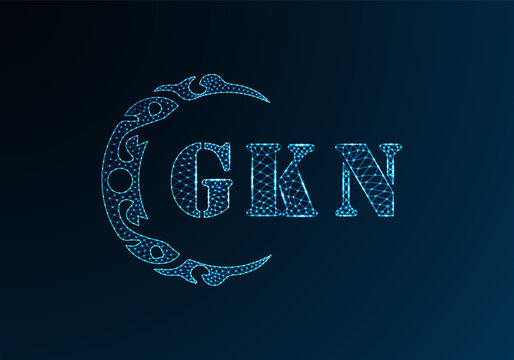 Low poly letter logo GKN design. GKN letter logo low poly vector design on blue color gradient background. GKN logo low poly design