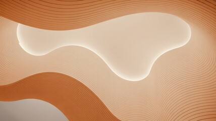 Abstract wavy pattern with layered orange and beige shapes and glowing center, minimal modern art background
