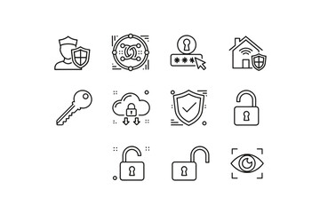 Cybersecurity and Data Protection Icon Set, Password Security, Key Access, Cloud Encryption, Digital Privacy, Network Safety, Lock and Shield Symbols for Secure Technology