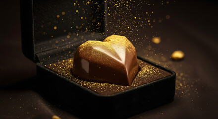 sculpted chocolate heart in a black velvet box