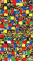 Fototapeta premium An intricate and vibrant abstract mosaic of tiny colorful squares forming a dynamic digital tapestry, showcasing the artistic essence of modern Pixel Art in a fragmented, engaging composition