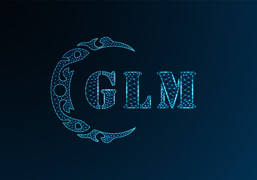 Low poly letter logo GLM design. GLM letter logo low poly vector design on blue color gradient background. GLM logo low poly design