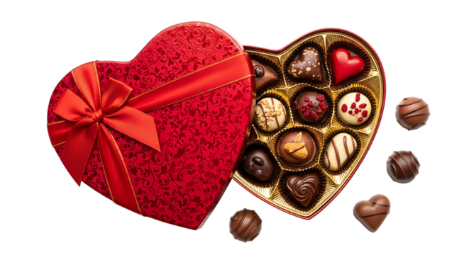 Heart shaped red box of assorted chocolates isolated on transparent background - Powered by Adobe