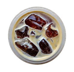 top view, cola with ice or iced americano or ice lemon or ice tea with on transparent background. for overlay or retouch