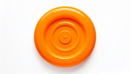 "Bright orange circular object with concentric raised rings on white background."