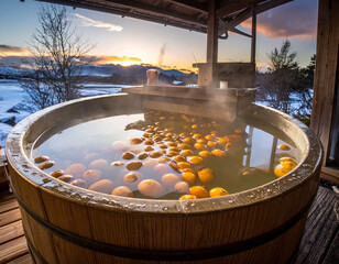冬至に湯気の上がる柚子湯で邪気を払う