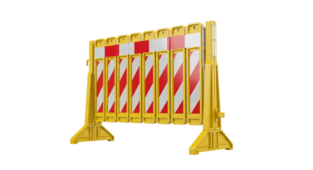 Isolated yellow plastic road construction barrier for crowd control and traffic safety