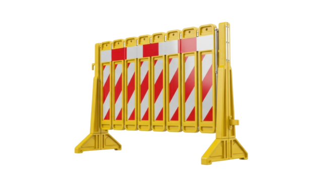 Isolated yellow plastic road construction barrier for crowd control and traffic safety