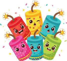 Cute Colorful Firecrackers Cartoon Illustration 