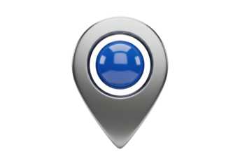 Shiny blue map pointer isolated on transparent background, location pin PNG for navigation and travel concepts