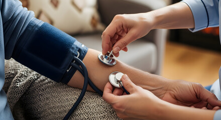 Nurse Measuring Blood Pressure of Patient in a Modern Healthcare Setting with Medical Equipment and Relaxing Atmosphere