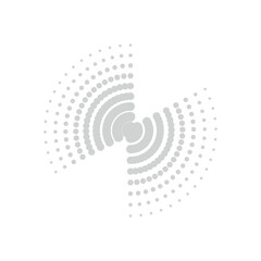 Abstract grey circular pattern of dots and concentric rings on a white background