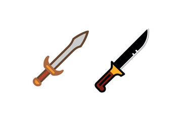 Two distinct blades a sword and a knife in a dark silhouette