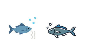 Two blue fish swimming and interacting with bubbles a charming silhouette