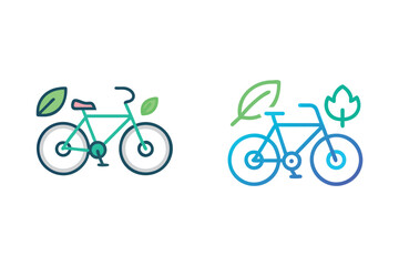 Two colorful bicycle line art icons with leaf details a unique silhouette