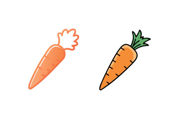 Two orange carrots one detailed and one simple outline silhouette
