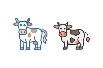 Two adorable cows in a cartoon style a charming farm illustration silhouette