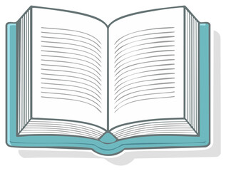 Open book with lined pages in turquoise cover illustration
