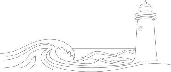 Lighthouse with waves isolated on white background, a beacon of hope and guidance at sea