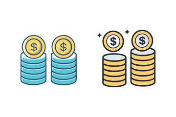 Stacks of coins represent wealth and financial growth flat illustration silhouette