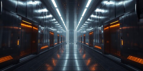 Futuristic Corridor with Blue and Orange Lights