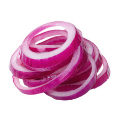 red onion rings on white background