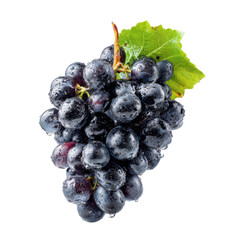 fresh black grapes cluster on white background