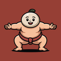Obraz premium Cartoon sumo wrestler with round head and arms outstretched vector
