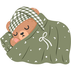 Cottagecore Christmas Teddy Bear Sleeping Clipart 