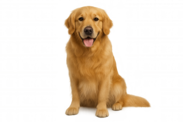 Golden retriever dog sitting, smiling, looking at camera, happy pet animal with transparent background