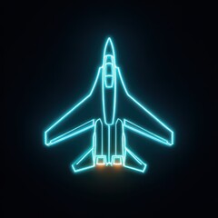 High quality neon silhouette of a fighter jet in motion