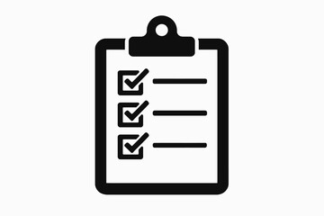 Fototapeta premium Black checklist icon with three checkmarks on clipboard symbolizing organization